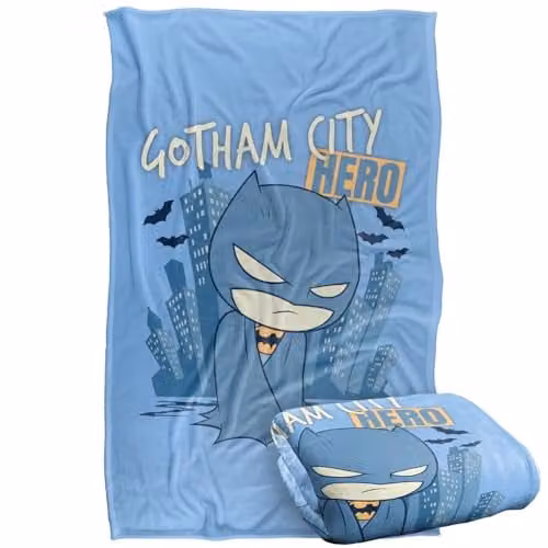Warner Bros. DC Super Friends Batman Gotham City Hero Soft Fleece Throw Blanket for Children, Multicolour, W: 91.44 cm x L: 91.44 cm – 1
