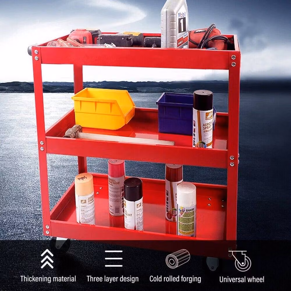 NESTLUNE 3 Tier Heavy Duty Workshop Garage Mechanic Trolley in Red – 4