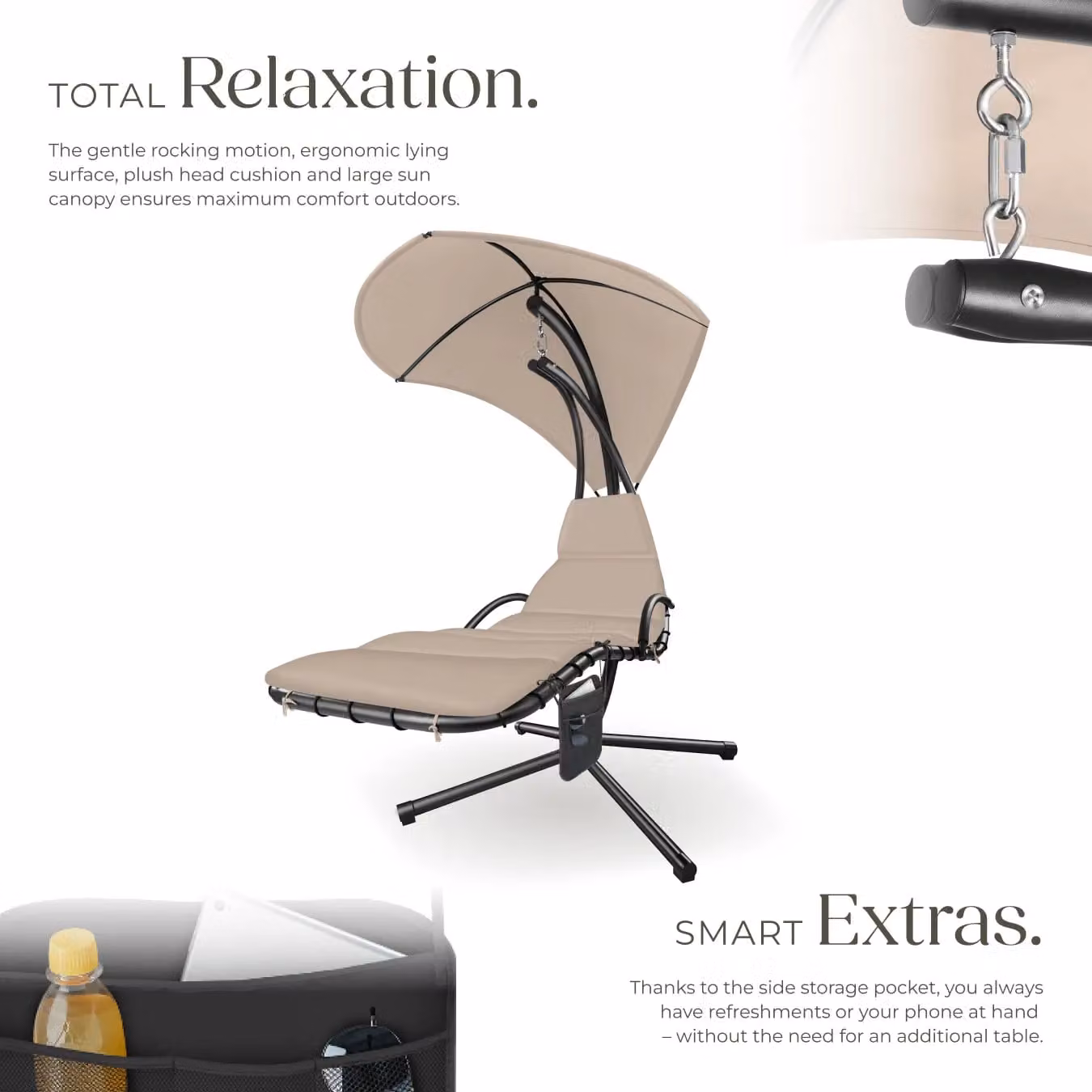 tectake Elaria Hanging Chair in Beige with UV-Protection Sun Canopy – 3