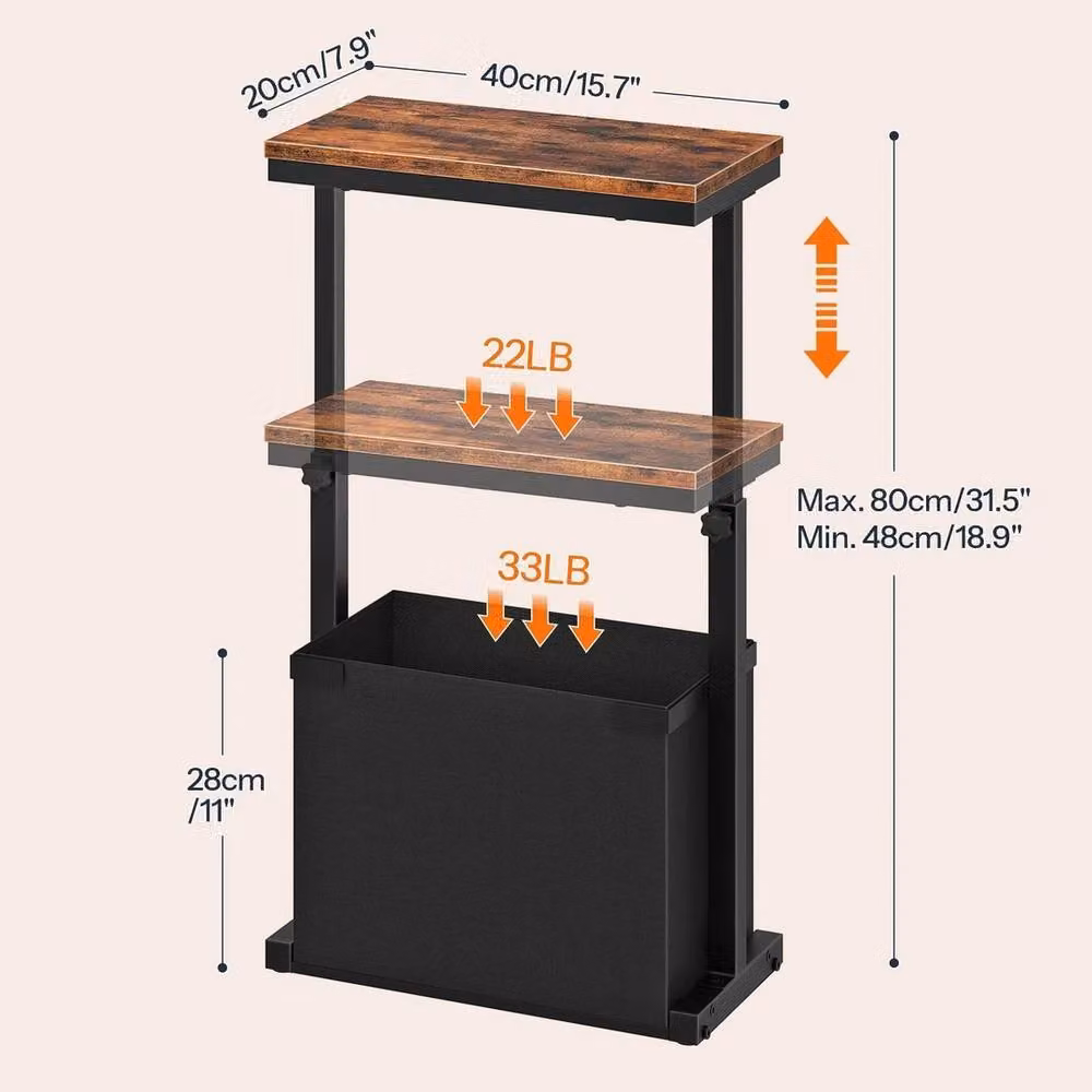 FORGEVIO Height Adjustable Narrow Side Table in Rustic Brown, W: 20 cm, D: 40 cm, H: 48-80 cm – 2
