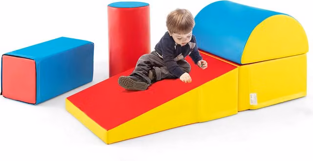 Costway 5-Piece Kids Foam Stacking Climb and Crawl Activity Playset in Red and Multicolour