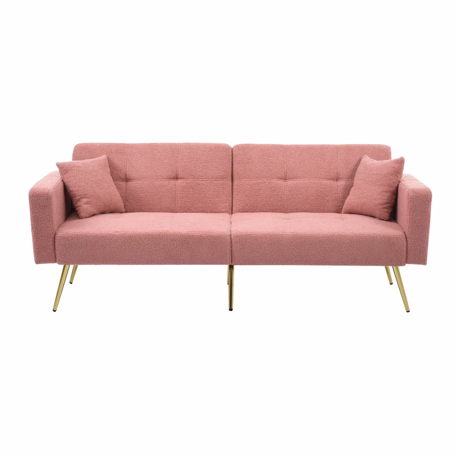 Aosom.UK Pink Sherpa Fabric Convertible Sofa Bed with Adjustable Backrest, Side Pockets and Golden Legs, W/D/H: 176 x 64 x 75 cm – 2