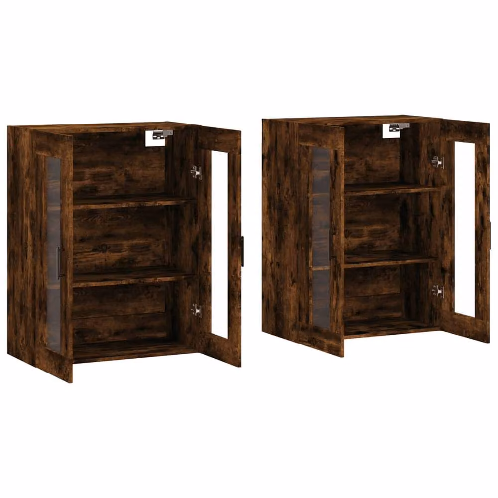 Berkfield Home Set of 2 Wall Mounted Cabinets in Smoked Oak Brown with Glass Doors – 2