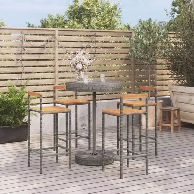 Berkfield Home 5 Piece Grey Poly Rattan and Solid Acacia Wood Garden Bar Set – 1