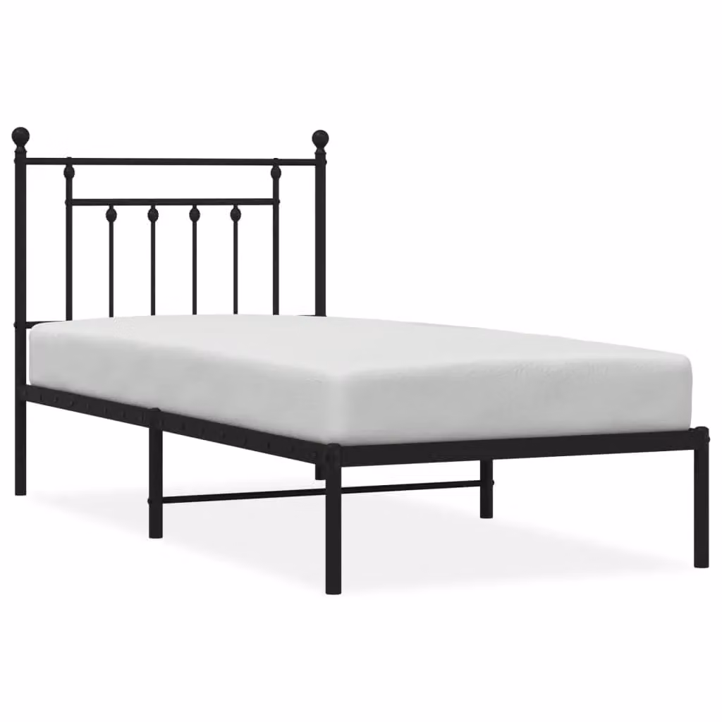 Berkfield Home Metal Bed Frame with Headboard, Black, W/D/H: 90 x 190 cm – 2