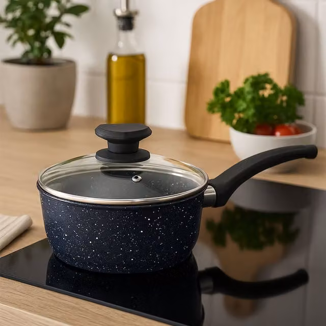 Orsina 18cm Non-Stick Aluminium Saucepan with Glass Lid, Black – 2