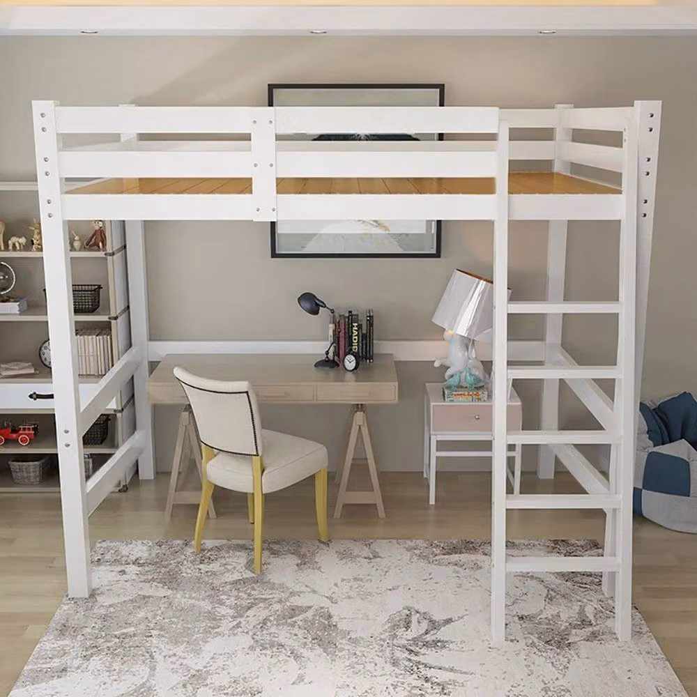 FORGEVIO Single Solid Pine Wood Loft Bed Frame High Sleeper Bunk Bed in White, W/D: 120 x 60 cm – 2