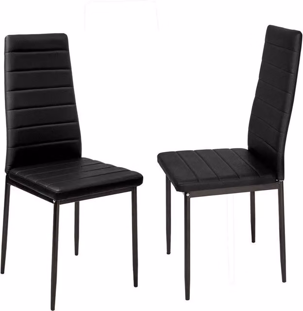 FLAVORA Set of 2 Modern Padded Faux Leather Dining Chairs in Black, H 100 cm x W 60 cm x D 60 cm