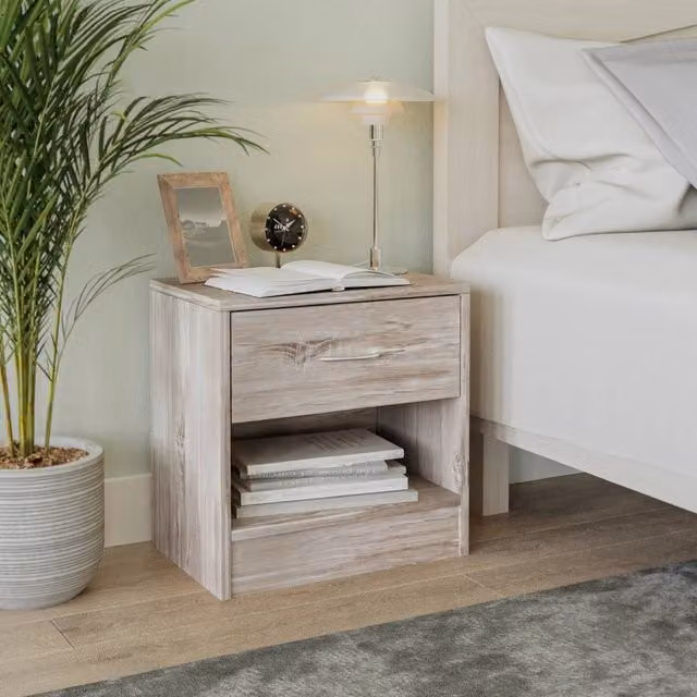 EONLION Set of 2 Modern Single Drawer Nightstands in Light Oak