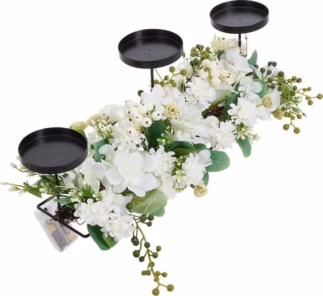 Livingandhome White Artificial Floral Wedding Decor Tabletop Candlestick with Light