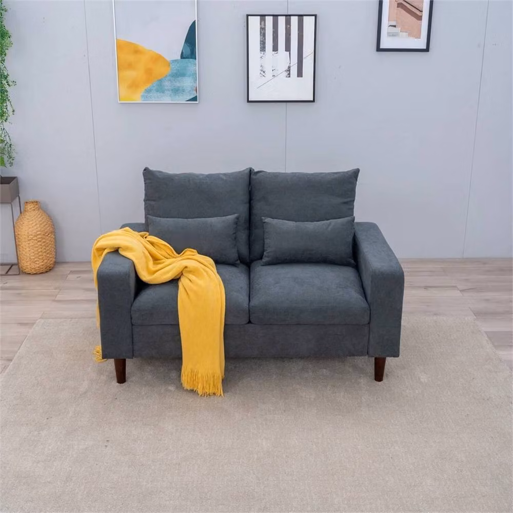 FORGEVIO Grey 2 Seater Linen Fabric Sofa with Metal Frame and Scatter Cushions – 3