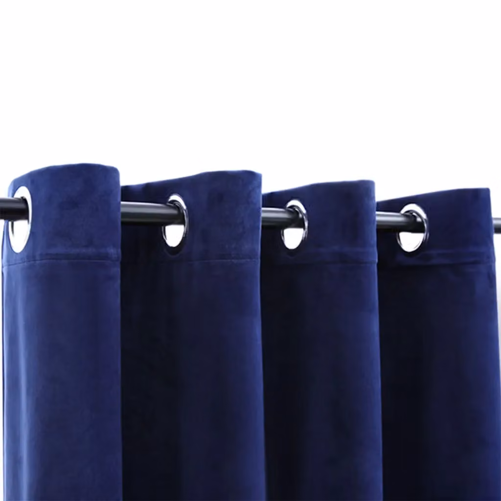 Berkfield Home Dark Blue Velvet Blackout Eyelet Curtains, 2 Pack, W: 140 cm, H: 225 cm – 3