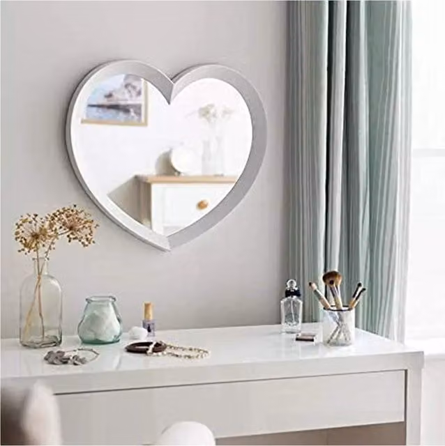 Biznest Heart Shaped Wall Mirror with Plain White Frame