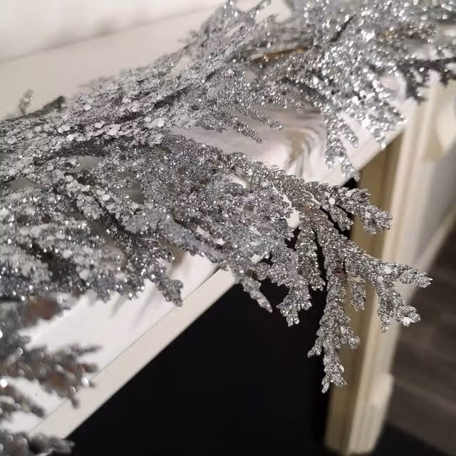 Samuel Alexander Silver Glitter Cedar Leaf Garland Christmas Decoration, 1.8m