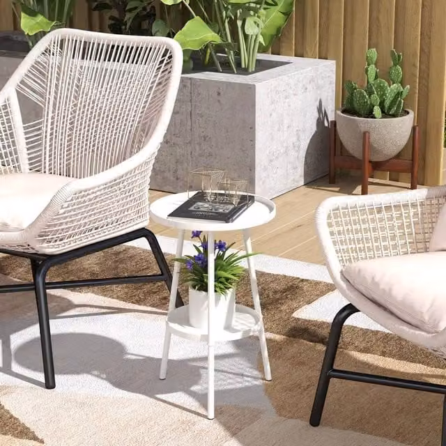 EONLION 2-Tier Metal Patio Coffee Table in White