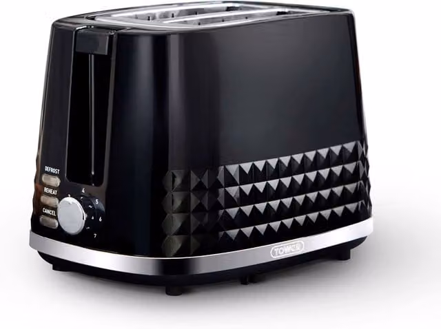 Tower Solitaire 2 Slice Toaster with Black Chrome Accents, Black