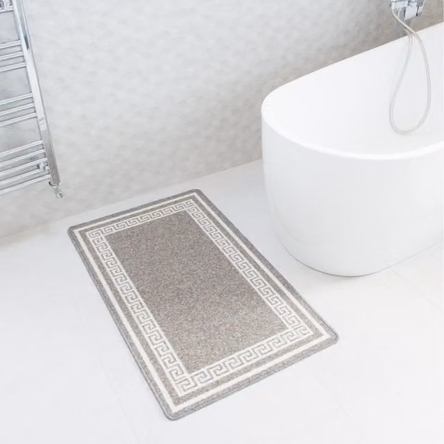 The Rug House Grey and White Geometric Non-Slip Washable Kitchen Utility Mat, W: 110 cm, D: 66 cm