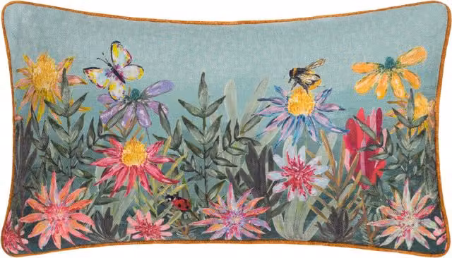Make It A Home Country Wilds Blossom Meadow Floral Printed Rectangular Cushion in Blue Polyester