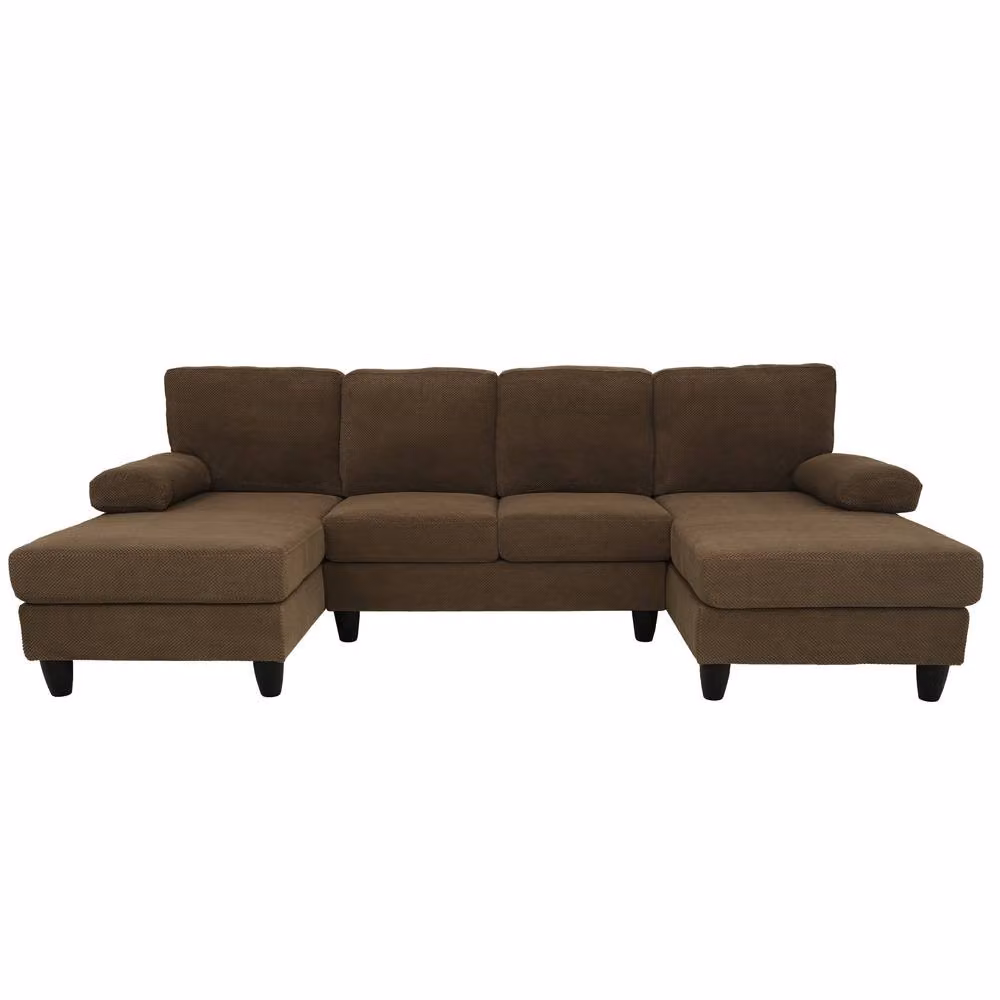 Merax U Shaped Sofa with Double Chaise and Upholstered Armrests in Brown, W/D/H: 264 x 137 x 83 cm – 3