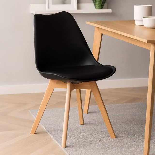 Orsina Stockholm Black Dining Chair with Synthetic Leather Cushion and Beech Wood Legs