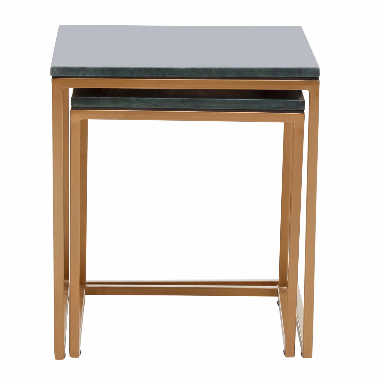 Fifty Five South Varana Nest of Two Square Green Marble Top Tables with Gold Metal Frame – 2