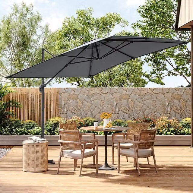 Livingandhome 3m Cantilever Outdoor Parasol Umbrella with Cross Base in Grey