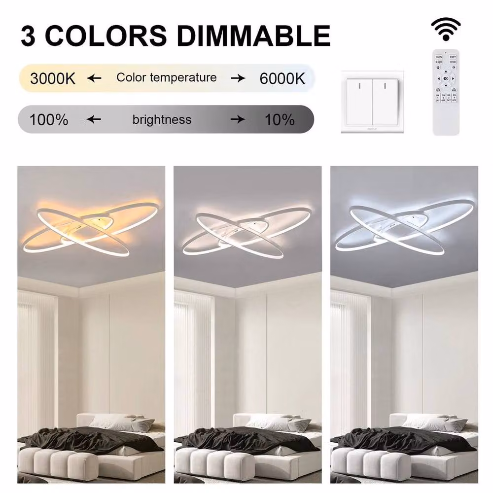 FLAVORA Modern Dimmable LED Frame Chandelier Pendant Light in White with Crystal and Metal Details – 2