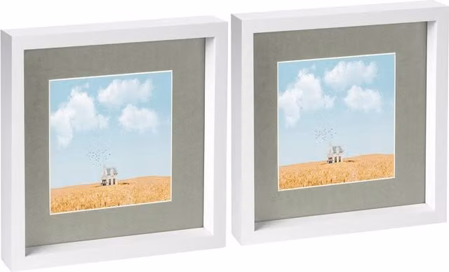 Nicola Spring Pack of 2 White and Grey Square 3D Box Photo Frames with 6 x 6 inch Mount, W/D/H: 25.4 x 25.4 x 25.4 cm
