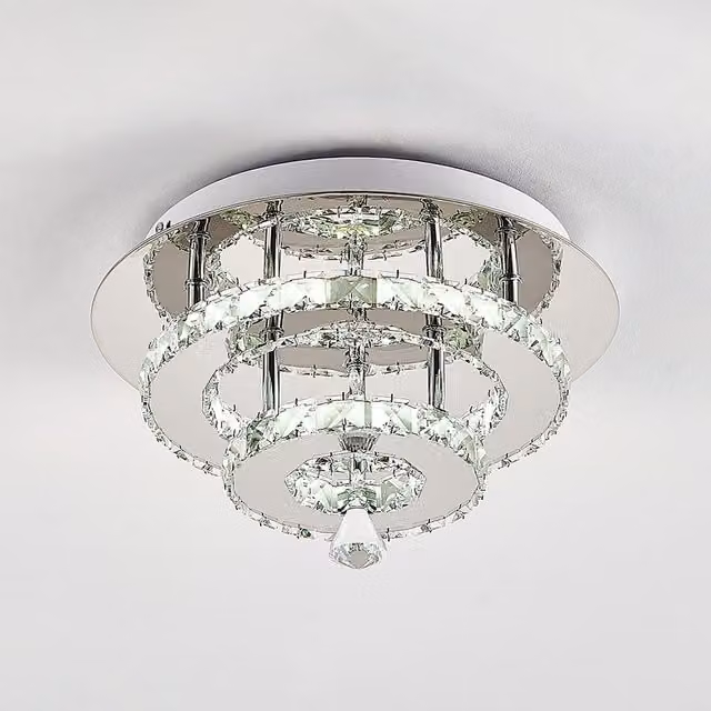 Living Star Modern Double Tier Crystal LED Ceiling Light in Chrome and Silver