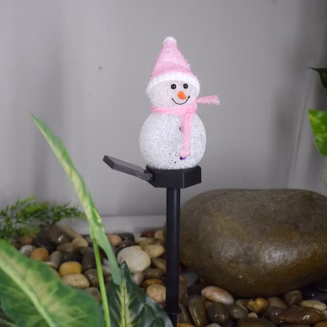 Livingandhome Pink Solar LED Snowman Christmas Stake Light for Outdoor Gardens