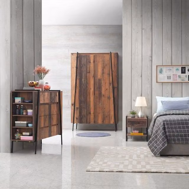 Timber Art Design UK Abbey 3 Piece Industrial Bedroom Furniture Set in Brown