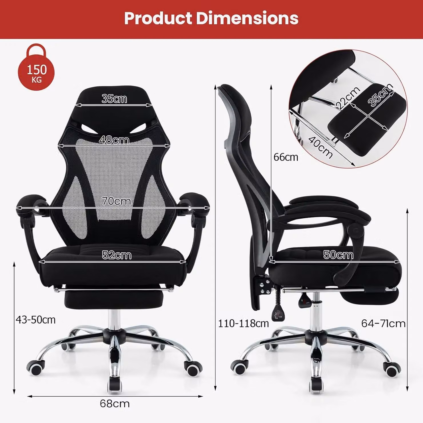 Gymax Ergonomic Black Mesh Executive Office Chair with Footrest and Armrests – 4