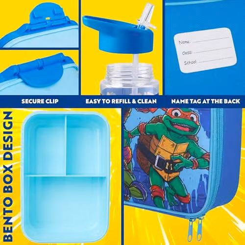 Get Trend Teenage Mutant Ninja Turtles 3 Piece Lunch Set with Water Bottle and Bento Box in Blue, BPA Free and Leakproof – 4