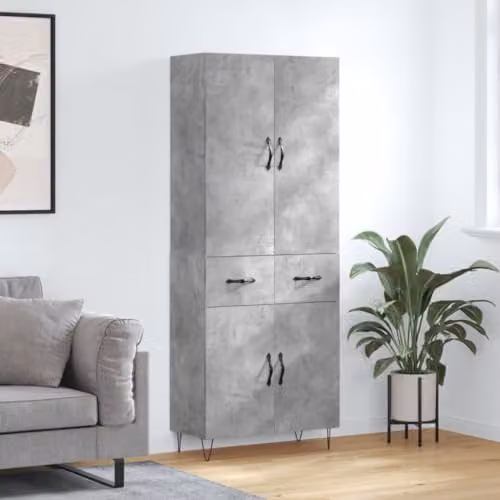 vidaXL Modern Highboard in Concrete Grey with Hinged Doors and Internal Shelves, W/D/H: 69.5 x 34 x 180 cm – 2
