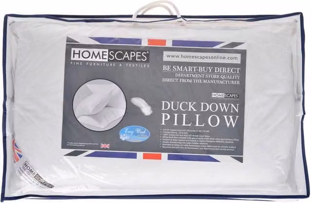 Homescapes White Duck Down and Feather Pillow, Soft Support, Allergy Friendly and Machine Washable