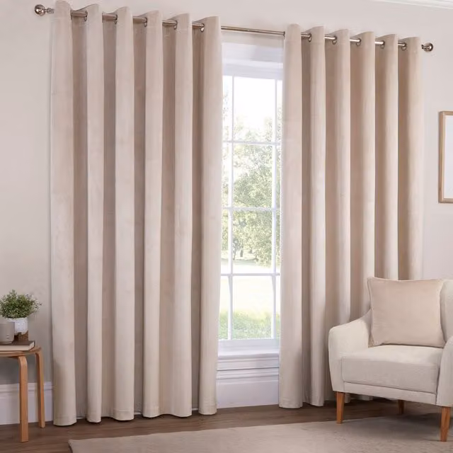 Divante Beige Velvet Blackout Eyelet Curtain Panel, Height: 229 cm