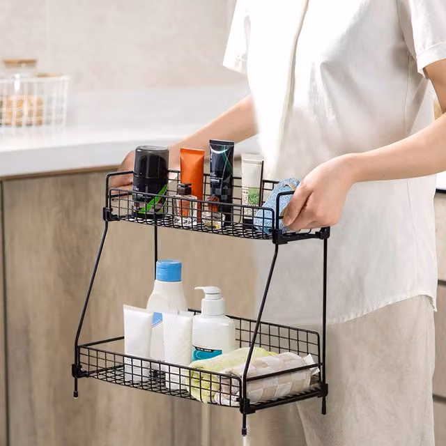 Livingandhome 2-Tier Metal Countertop Organizer Rack, Black, Width: 31.5 cm