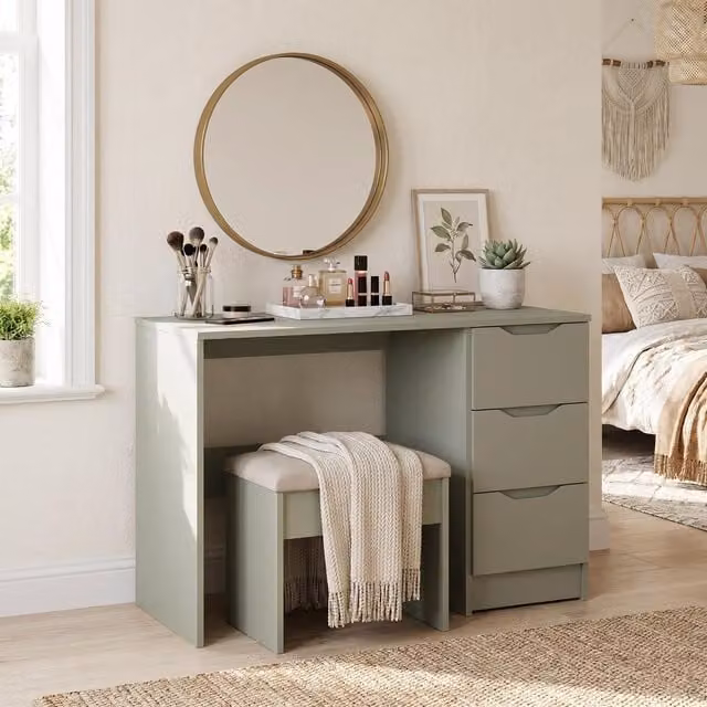 Luno 3 Drawer Dressing Table Vanity Desk with Deep Handleless Drawers in Sage Green