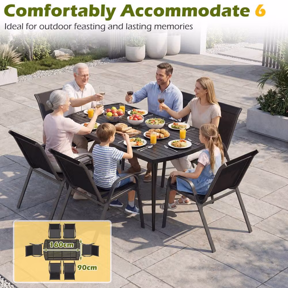 Gymax Black Rectangular Outdoor Bistro Dining Table with Umbrella Hole and Extendable Feature – 2