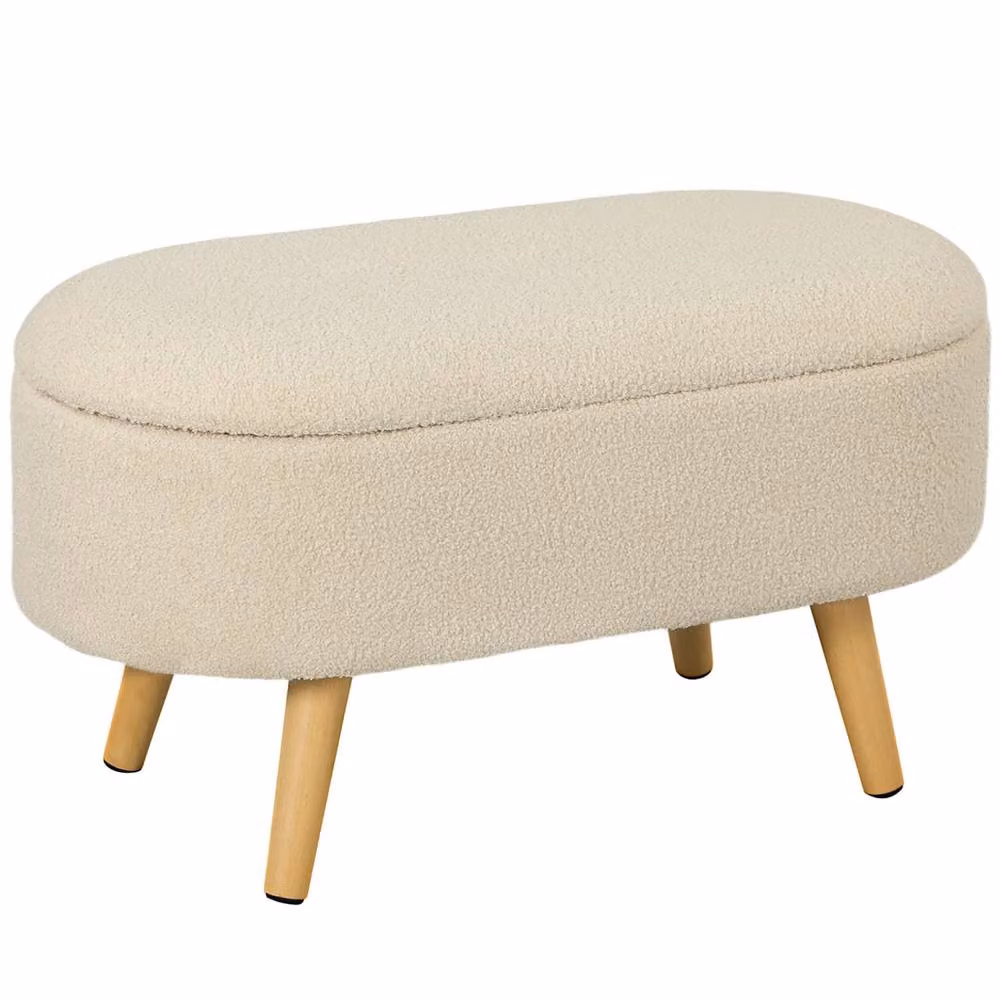 Wyld Haus Molasa Cream Boucle Teddy Fleece Storage Ottoman with Pine Wood Legs W/D/H: 45 x 41 x 41 cm – 2