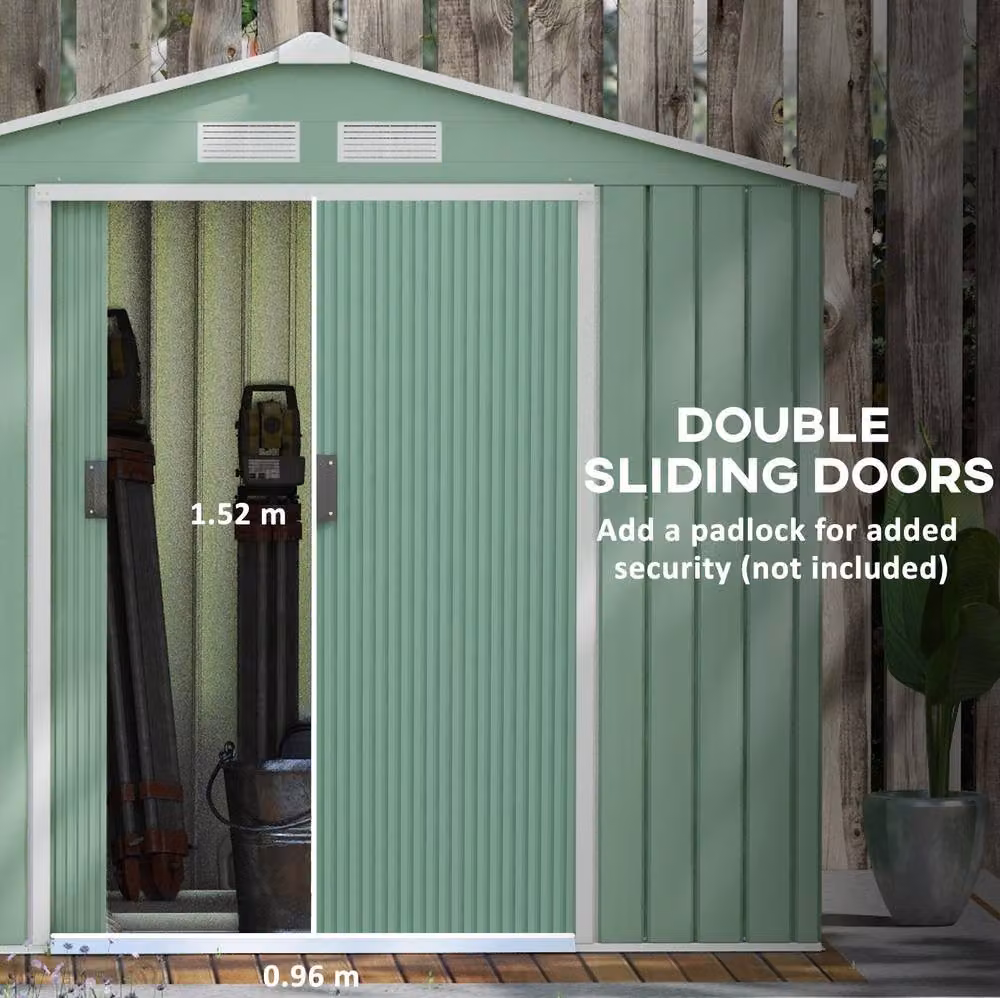 STILVORA Green Steel Garden Shed with Lockable Double Doors – 3