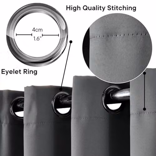 OHS Pair of Charcoal Grey Thermal Blackout Eyelet Curtains, Width: 116 cm, Drop: 137 cm – 4