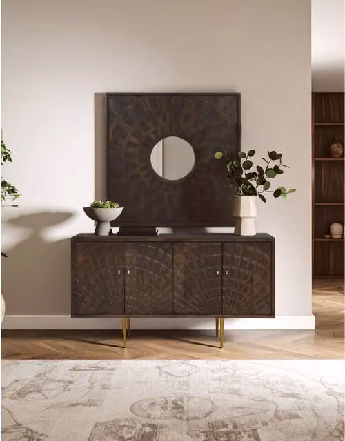 Orsina Suri Square Boho Geometric Wall Mirror in Grey and Brown by Fifty Five South