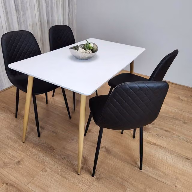 Kosy Koala Bella White Wood Rectangular Dining Table and 4 Grey Chairs Set