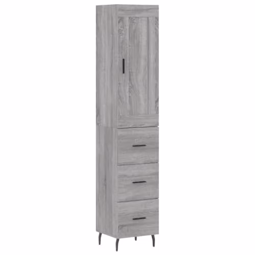 vidaXL Modern Grey Highboard with Hinged Doors and Internal Shelves, W/D/H: 34.5 x 34 x 180 cm