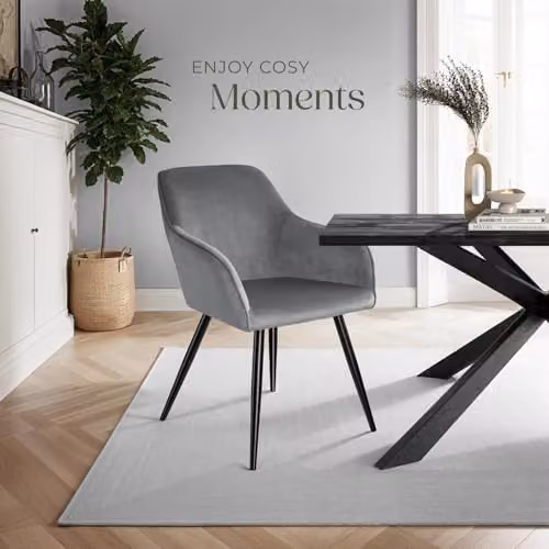 tectake Marilyn Dining Chair with Armrests in Grey and Black Velvet Look – 2
