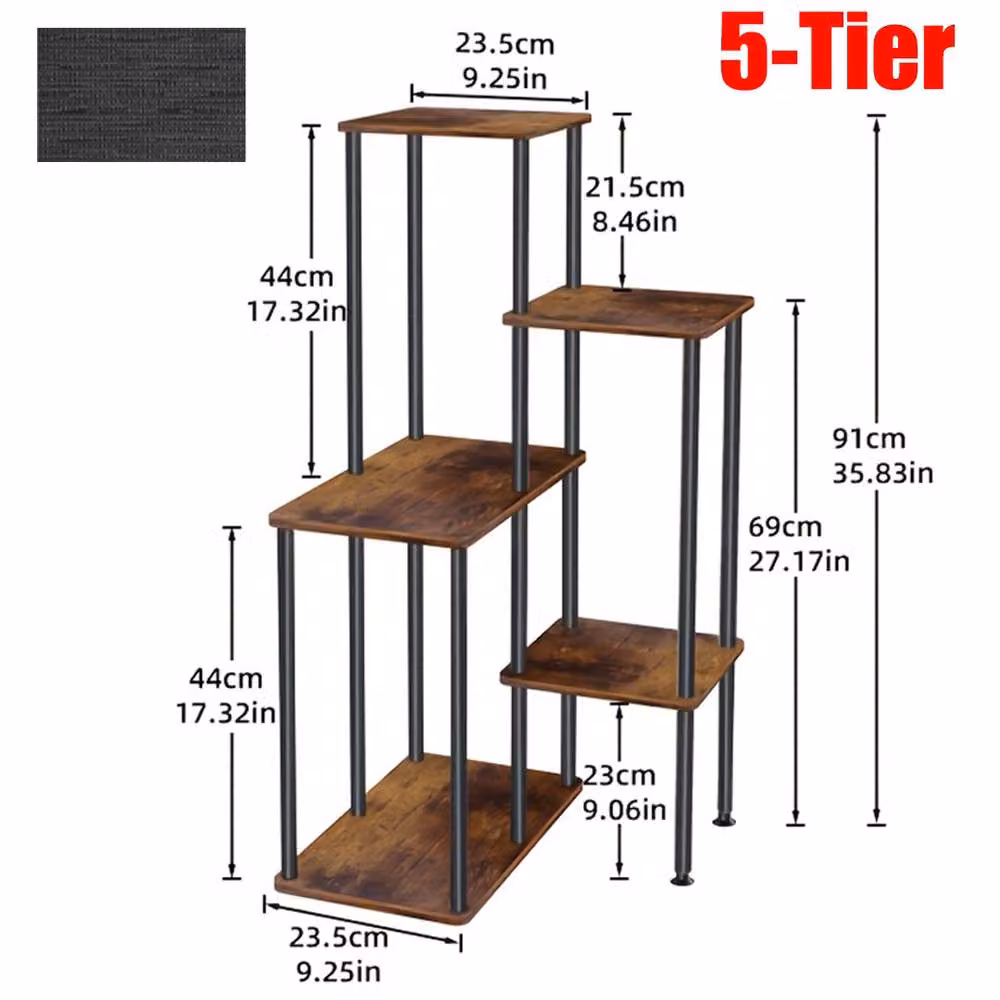 Ventryn Five-Tier Industrial Side Table with Metal Frame in Brown and Black – 2