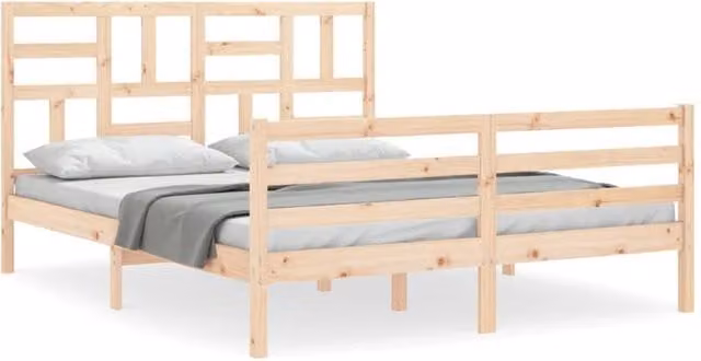 Berkfield Home Solid Pine Bed Frame with Headboard in Beige, 160 x 200 cm – 1