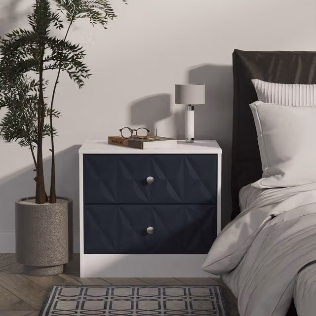 Ready Assembled 2 U Memphis 2 Drawer Side Table in Dark Blue