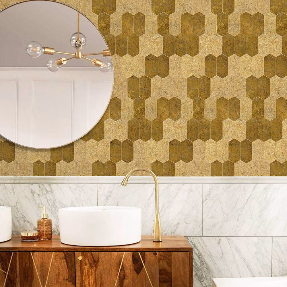 ENER-J Britwall Hexagon Bronze Aluminium Peel & Stick Mosaic Wall Tiles, Pack of 4 – 4
